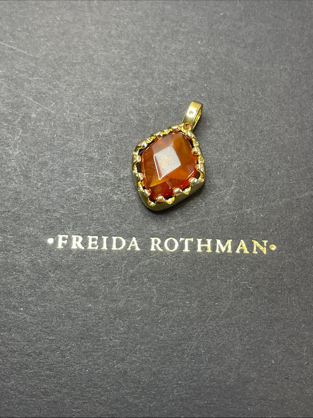 Freida Rothman VAULT Brass Orange Stone Necklace Pendant - NWT